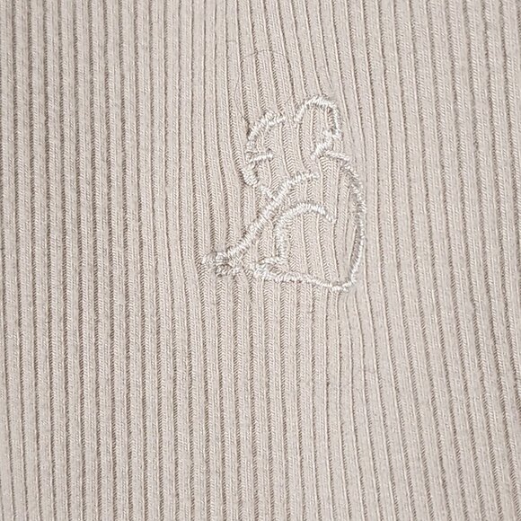 Kuwalla Montreal Beige Ribbed Knit Button Front Cropped Polo - Picture 2 of 5